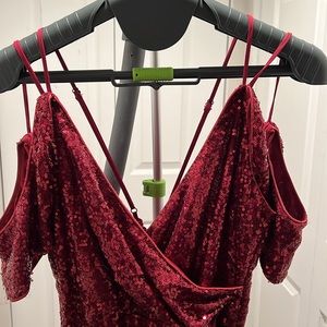 New Sequins Maxi Prom Dress Red wine